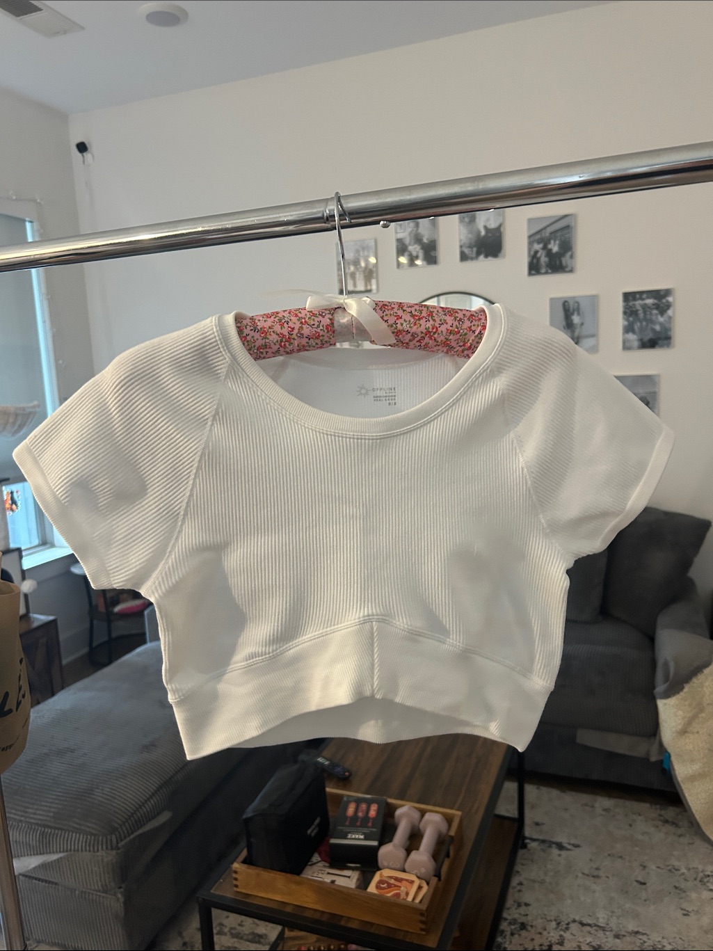 Aerie White Ribbed Short Sleeve Crop Top